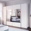 Armadio Callia con 2 ante battenti colore bianco e 2 ante scorrevoli con specchio 270.3x61.2xH210.5 cm.
