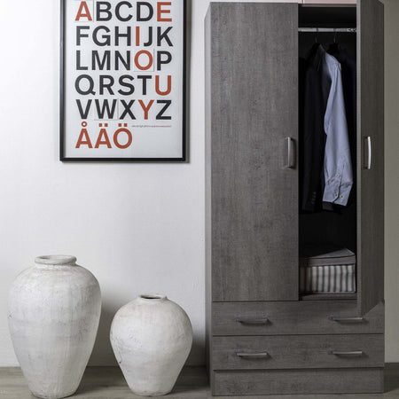Armadio Cemento in legno con cassettiera, armadietto portabiti e scarpiera Made in Italy Casa e cucina/Arredamento/Camera da letto/Armadi Decor Space - Altamura, Commerciovirtuoso.it