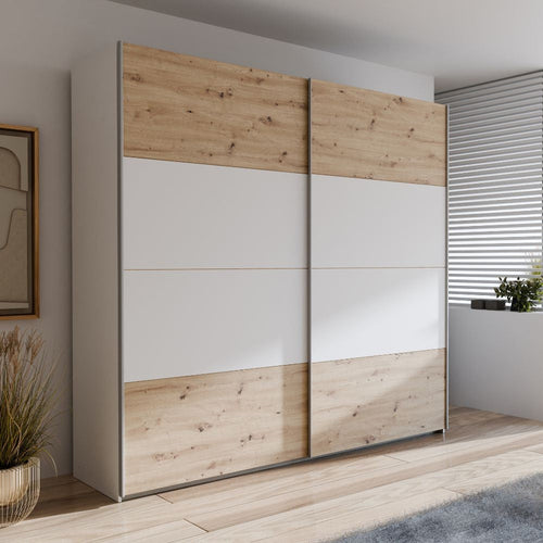 Armadio Elio 2 ante scorrevoli colore rovere con dettaglio bianco