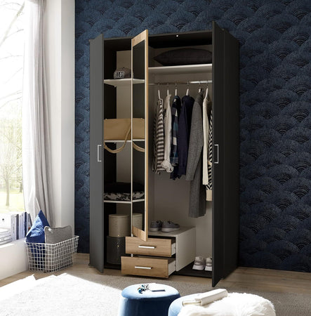 armadio-moderno-per-camera-da-letto-3-ante-battenti-2-cassetti-in-legno-grigio-scuro-e-marrone-rovere-RF82651,225,0DRR