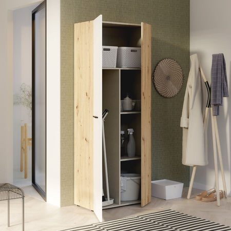 Armadio multiuso Teodoro 2 ante con portascope struttura rovere e 1 anta bianco
