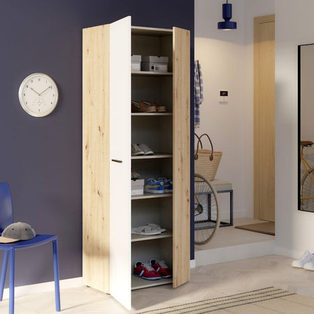 Armadio multiuso Teodoro 2 ante con ripiani struttura rovere e 1 anta bianco