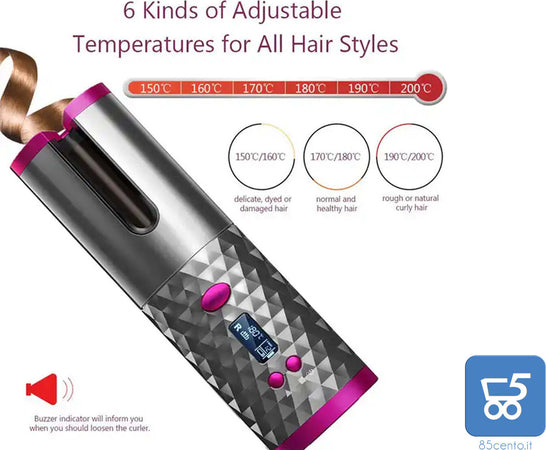 Arricciacapelli Automatico Senza Fili Bigodino Rotante Ricaricabile USB per Styling con Schermo LCD Gray