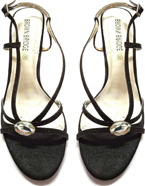 Sandali Donna Neri Tacco Sandalo Gioiello con Pietra Brown Bridge Nero Suola Oro Chiaro zoccoletta donna L'Orchidea - Siderno, Commerciovirtuoso.it
