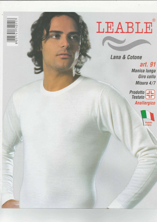 Corpetto da Uomo Bianco con Maniche Lunghe Maglia Intima Girocollo Lana/Cotone per Lui Leable art. 91 Corpetto Uomo L'Orchidea - Siderno, Commerciovirtuoso.it
