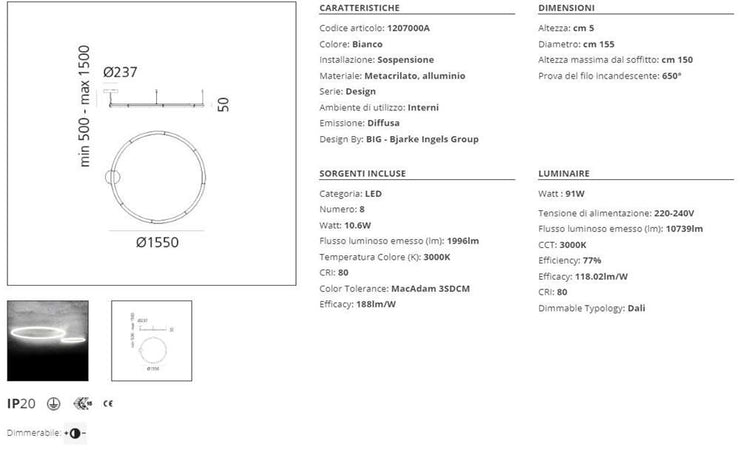 Artemide Alphabet of Light Circular 155 Lampada a Sospensione