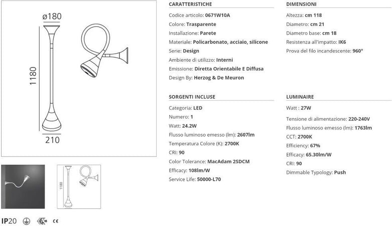 Artemide Pipe parete LED 2700K