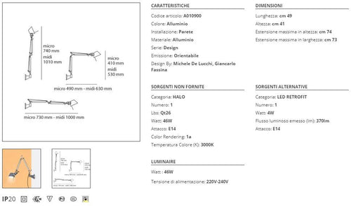 Artemide Tolomeo Micro Lampada da Parete