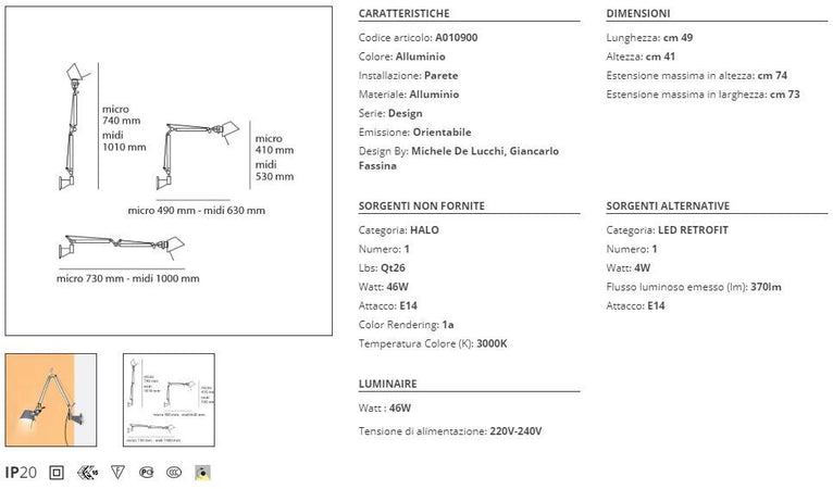 Artemide Tolomeo Micro Lampada da Parete