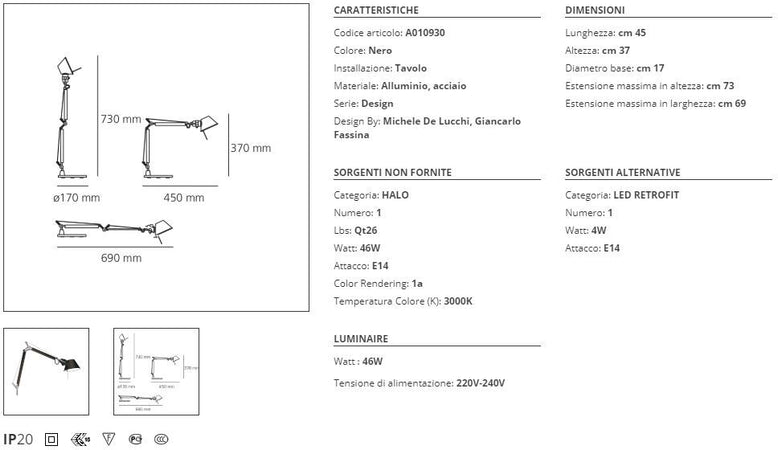 Artemide Tolomeo Micro Lampada da Parete