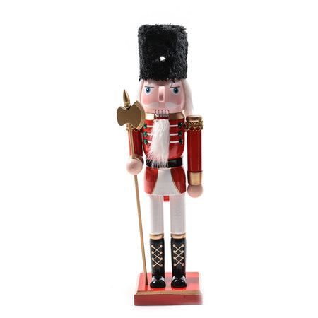 Soldatino schiaccianoci natalizio in legno con colbacco nero decorazione natalizia