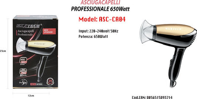 Asciugacapelli Da Viaggio 650w Pieghevole Phon Capelli Beccuccio Precisione Asc-ca04 Bellezza/Cura dei capelli/Strumenti per lo styling/Asciugacapelli e accessori/Asciugacapelli Trade Shop italia - Napoli, Commerciovirtuoso.it