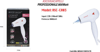 Asciugacapelli Da Viaggio 800w Pieghevole Phon Capelli Con Beccuccio Precisione Asc-ca03 Bellezza/Cura dei capelli/Strumenti per lo styling/Asciugacapelli e accessori/Asciugacapelli Trade Shop italia - Napoli, Commerciovirtuoso.it