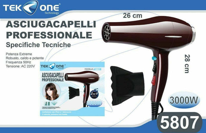 Asciugacapelli Phon Tekone 5807 Professionale 2 In 1 2 Velocit? 3000w Salute e Bellezza > Cura dei Capelli > Asciugacapelli Trade Shop italia - Napoli, Commerciovirtuoso.it