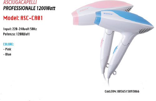 Asciugacapelli Professionale Maxtech Da Viaggio Pieghevole 1200w Capelli Asc-ca01 Bellezza/Cura dei capelli/Strumenti per lo styling/Asciugacapelli e accessori/Asciugacapelli Trade Shop italia - Napoli, Commerciovirtuoso.it
