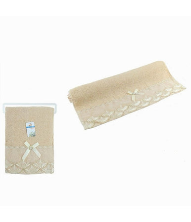 Asciugamano Bagno Telo Cotone Morbido Decorato 70x140 Cm 380gr Beige Scuro 79510