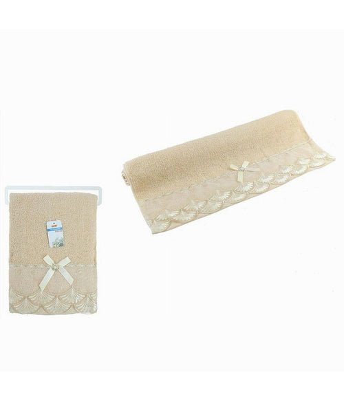 Asciugamano Bagno Telo Cotone Morbido Decorato 70x140 Cm 380gr Beige Scuro 79510
