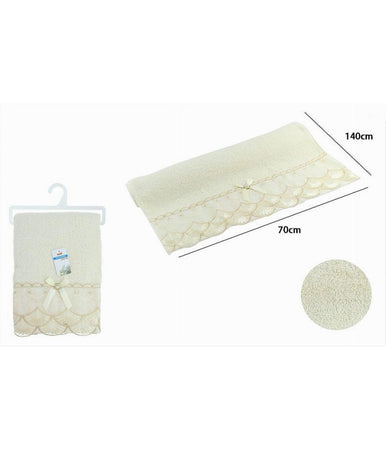Asciugamano Bagno Telo Cotone Morbido Decorato 70x140cm 380gr Beige Chiaro 79504