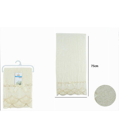 Asciugamano Bagno Viso Piccolo Cotone Morbido Decorato 35x75cm Beige Chiaro 79502