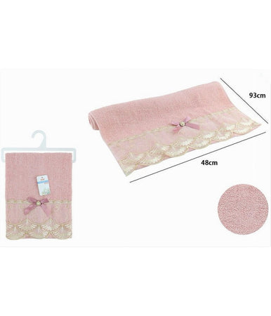 Asciugamano Da Bagno Viso In Cotone Morbido Decorato 48 X 93 Cm 180gr Rosa 79506