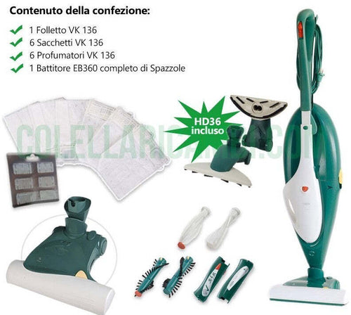 Aspirapolvere Vorwerk Folletto Kobold VK136 + Battitappeto EB360 Rigenerato