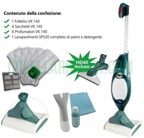 Aspirapolvere Vorwerk Folletto Kobold VK140 + Pulilava SP520 Rigenerato