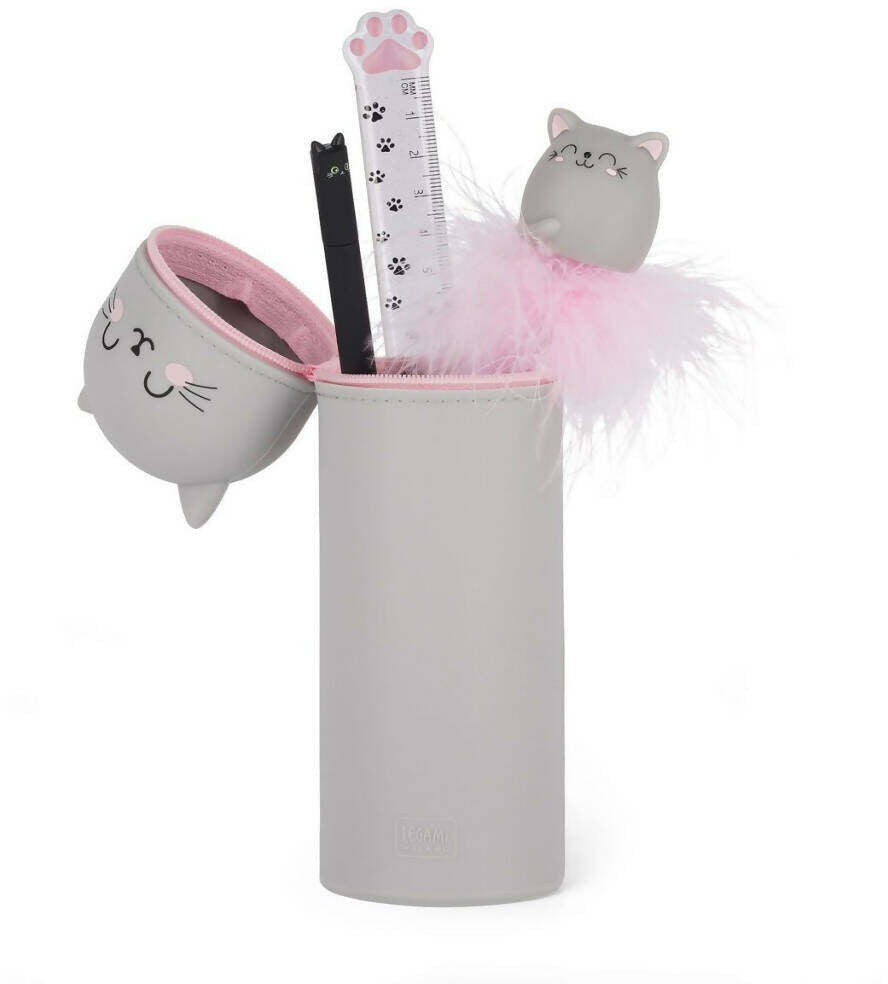 Astuccio Kawaii 2 In 1 In Silicone Morbido – Grigio, Portapenne E Portapenne Da Scrivania, Per Ragazze - copertina