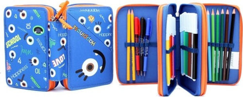 Astuccio-3-Zip-3-Scomparti-Colore-Blu-Funny-Happiness-Smemoranda