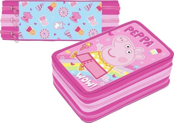 Astuccio-Completo-Portapenne-3-Scomparti-Cerniere-Peppa-Pig-Con-Accessori-Scuola