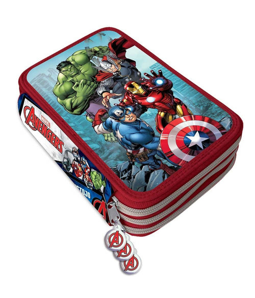 Astuccio Portapastelli Scuola 3 Zip Avengers Accessoriato Con Pastelli Pennarelli