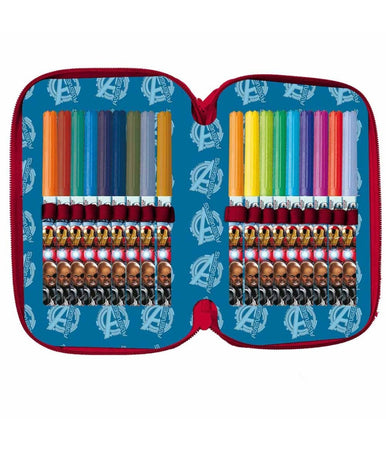 Astuccio Portapastelli Scuola 3 Zip Avengers Accessoriato Con Pastelli Pennarelli