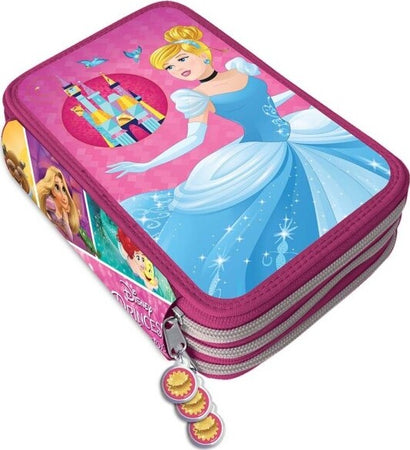 Astuccio-Portapastelli-Scuola-3-Zip-Principesse-Cenerentola-Accessoriato-Pennerelli