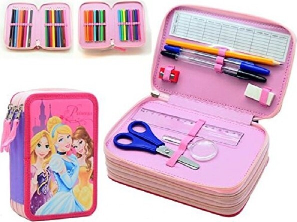 Astuccio-Principesse-Disney-Rapunzel-Bella-Cenerentola-3-Zip-Accessoriato-Scuola