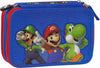 Astuccio-Scuola-Super-Mario-3-Scomparti-Zip-Completo-Di-Cancelleria-Pennarelli