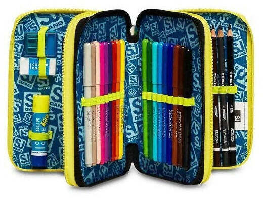 Astuccio Sj Triplo Boy Seven Astuccio per La Scuola 45 Pezzi per Bambini