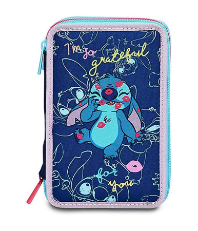 Astuccio Stitch E Lilo 3 Zip Per Scuola Elementare Completo Di Accessori Seven