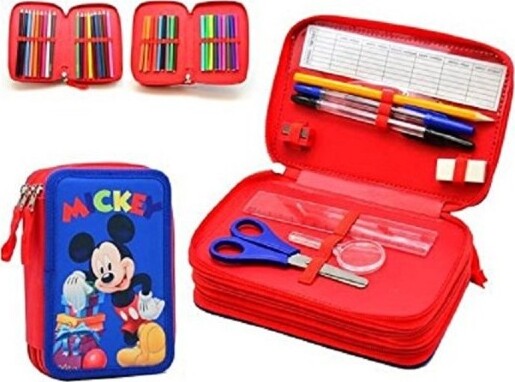 Astuccio-Topolino-Mickey-Mouse-Disney-3-Zip-20x13x6.5cm-Scomparto-Accessoriato-Scuola