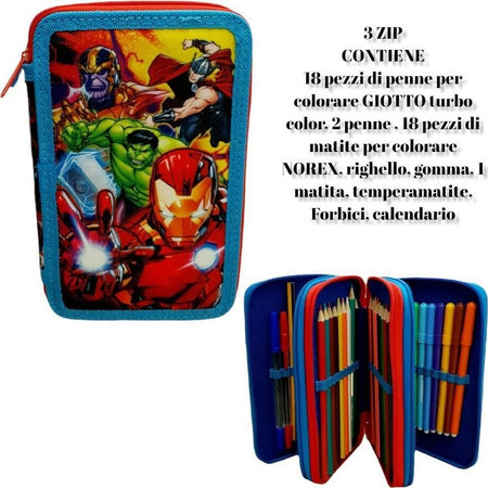 ASTUCCIO TRIPLO AVENGERS ASSEMBLE 3 ZIP COMPLETO ACCESSORIATO BAMBINI SCUOLA Cancelleria e prodotti per ufficio/Scuola e materiale didattico/Materiale scolastico/Cartelle e zaini per la scuola/Astucci Trade Shop italia - Napoli, Commerciovirtuoso.it