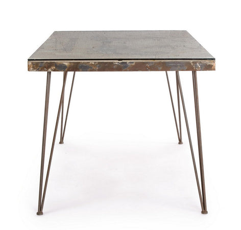 Tavolo Atlantide rettangolare, con struttura in acciaio anticato, piano in vetro e mdf da 160 x 90 cm
