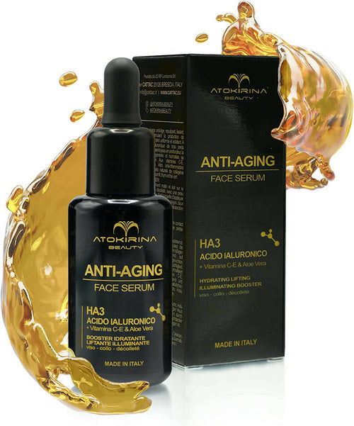 Atokirina Beauty 30ml Booster Viso Siero Antietà Acido Ialuronico 3p Puro Con Vitamina C/e Bio Naturale 99% Siero Azione Rimpolpante Antirughe Lifting Appiana Occhiaie Borse per Uomo/donna - Made in Italy