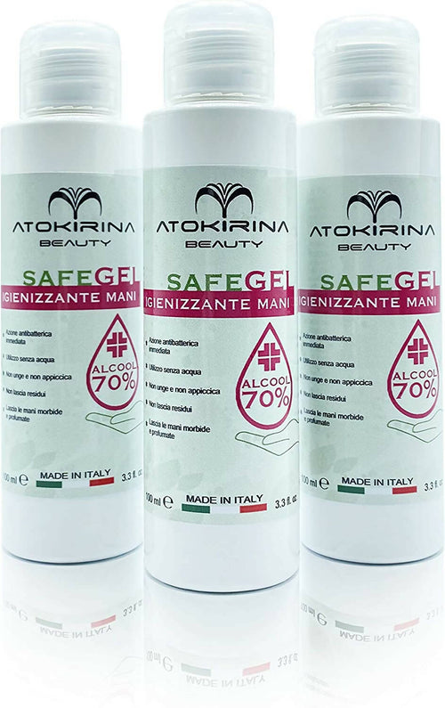 Atokirina Safegel Igienizzante Mani a Base Alcolica Senza Risciacquo 70% Alcool Antibatterico Igienizza Protegge Le Mani Da Agenti Contaminanti
