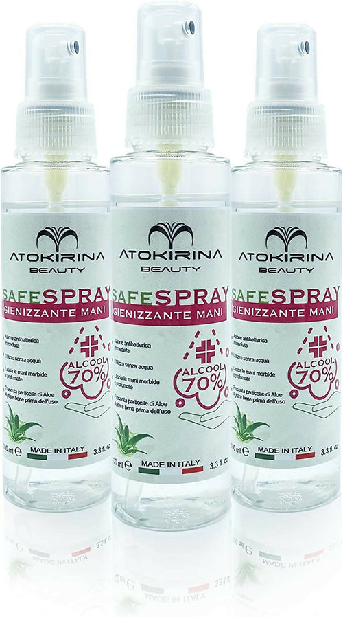 Atokirina Safespray Igienizzante Mani E Superfici 70% Alcool Con Aloe Vera Agisce Rapidamente Senza Risciacquo Antibatterico Protegge Da Virus E Batteri