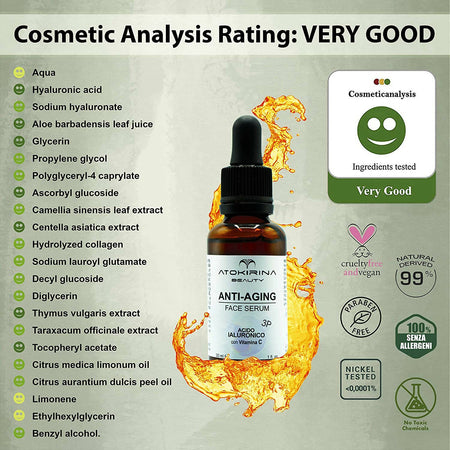 Atokirina Skincare Box Siero Viso Anti Età 30ml Acido Ialuronico 3p Puro Vit C-E Roller Guasha Pietre Naturali 100% Massaggio Rimodellante Antirughe Made in Italy Atokirina Beauty