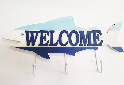 ATTACCAPANNI APPENDINO 3 GANCI PARETE LEGNO PESCE WELCOME STILE MARINO  Trade Shop italia - Napoli, Commerciovirtuoso.it