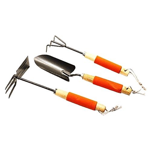 Set 3 pezzi trapiantatore, rastrello e mini forca attrezzi per giardino