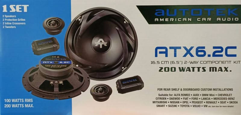 ATX 6.2c Kit Altoparlanti da Incasso a 2 Vie Autotek 2Woofer 165mm + 2 Tweeter + 2 Fiiltri a due vie 100Watt RMS 200 Watt MAX