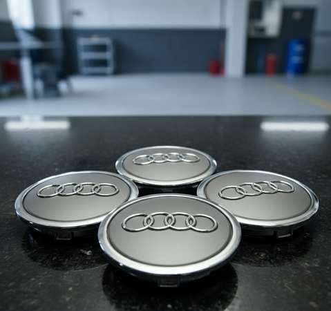 Set Tappi copri mozzo Cerchi in Lega Coprimozzo 61mm Compatibili Audi  Grigio A3 A1 A4 A5 A6 Q5 Q7