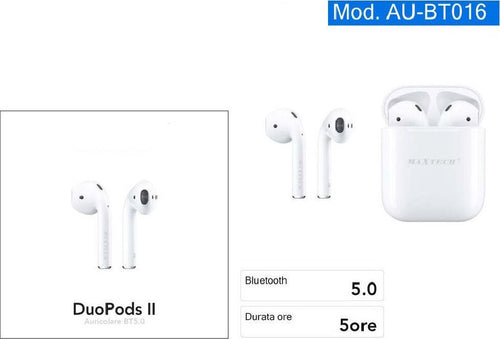 Auricolare Bluetooth Bt5.0 Cuffie Duopods Ii Senza Fili Per Smartphone Au-bt016 Elettronica/Cuffie auricolari e accessori/Cuffie/Cuffie In-Ear Trade Shop italia - Napoli, Commerciovirtuoso.it