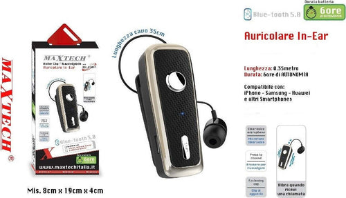 Auricolare In Ear Bluetooth 5.0 Cuffia Microfono Per Smartphone Maxtech Au-bt011 Cuffie e Auricolari Trade Shop italia - Napoli, Commerciovirtuoso.it
