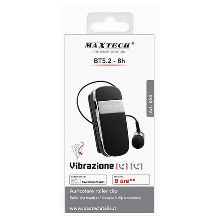 Auricolare Retrattile Roller Clip Bluetooth Bt5.2 8ore Vibrazione Smartphone K53
